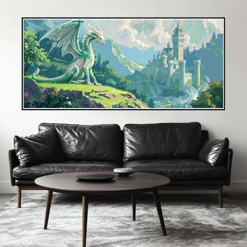 Malen Nach Zahlen Burg Malen Nach Zahlen Erwachsene Drache, 170 X 85 cm XXL Groß Acrylfarben Ölgemälde, DIY Malen Nach Zahlen Kinder Anfänger Paint by Numbers Set für Wand Dekor (Ohne Rahmen) -H660 von Kggyele