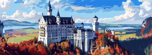 Malen Nach Zahlen Burg Malen Nach Zahlen Erwachsene Landschaft, 75x225 cm XXL Groß Acrylfarben Ölgemälde, DIY Malen Nach Zahlen Kinder Anfänger Paint by Numbers Set für Wand Dekor (Ohne Rahmen)-H594 von Kggyele
