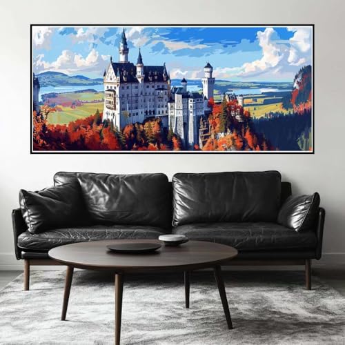 Malen Nach Zahlen Burg Malen Nach Zahlen Erwachsene Landschaft, 90 X 45 cm XXL Groß Acrylfarben Ölgemälde, DIY Malen Nach Zahlen Kinder Anfänger Paint by Numbers Set für Wand Dekor (Ohne Rahmen)-H594 von Kggyele