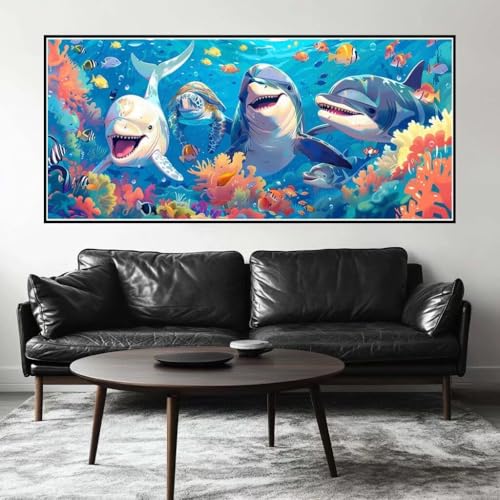 Malen Nach Zahlen Cartoon Malen Nach Zahlen Erwachsene Delfin, 150 X 75 cm XXL Groß Acrylfarben Ölgemälde, DIY Malen Nach Zahlen Kinder Anfänger Paint by Numbers Set für Wand Dekor (Ohne Rahmen) -H639 von Kggyele