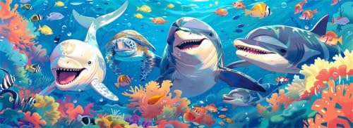 Malen Nach Zahlen Cartoon Malen Nach Zahlen Erwachsene Delfin, 35x105 cm XXL Groß Acrylfarben Ölgemälde, DIY Malen Nach Zahlen Kinder Anfänger Paint by Numbers Set für Wand Dekor (Ohne Rahmen) -H639 von Kggyele