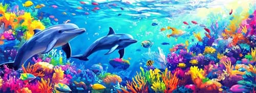 Malen Nach Zahlen Delfin Malen Nach Zahlen Erwachsene Koralle, 75x225 cm XXL Groß Acrylfarben Ölgemälde, DIY Malen Nach Zahlen Kinder Anfänger Paint by Numbers Set für Wand Dekor (Ohne Rahmen) -H623 von Kggyele