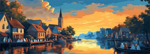 Malen Nach Zahlen Dorf Malen Nach Zahlen Erwachsene Landschaft, 85x255 cm XXL Groß Acrylfarben Ölgemälde, DIY Malen Nach Zahlen Kinder Anfänger Paint by Numbers Set für Wand Dekor (Ohne Rahmen)-H804 von Kggyele