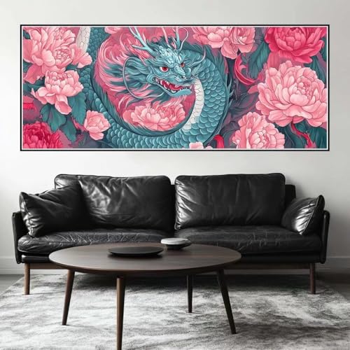 Malen Nach Zahlen Drache Malen Nach Zahlen Erwachsene Blume, 225 X 90 cm XXL Groß Acrylfarben Ölgemälde, DIY Malen Nach Zahlen Kinder Anfänger Paint by Numbers Set für Wand Dekor (Ohne Rahmen) -H230 von Kggyele