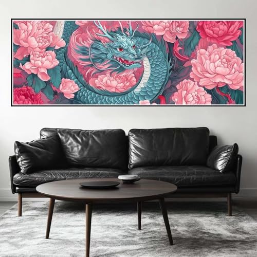 Malen Nach Zahlen Drache Malen Nach Zahlen Erwachsene Blume, 45x135 cm XXL Groß Acrylfarben Ölgemälde, DIY Malen Nach Zahlen Kinder Anfänger Paint by Numbers Set für Wand Dekor (Ohne Rahmen) -H230 von Kggyele