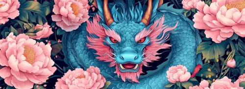 Malen Nach Zahlen Drache Malen Nach Zahlen Erwachsene Blume, 45x135 cm XXL Groß Acrylfarben Ölgemälde, DIY Malen Nach Zahlen Kinder Anfänger Paint by Numbers Set für Wand Dekor (Ohne Rahmen) -H759 von Kggyele