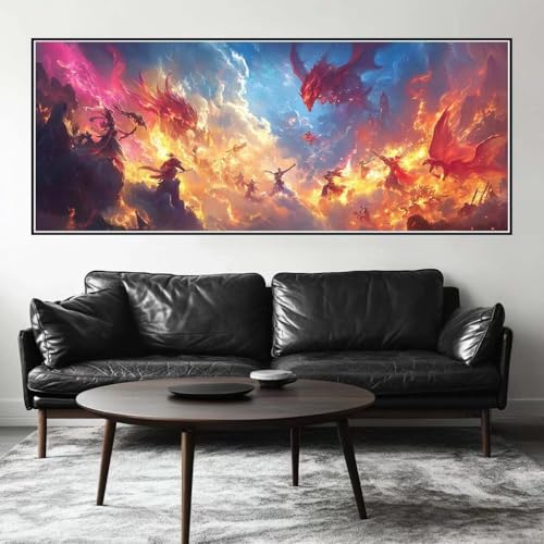 Malen Nach Zahlen Drache Malen Nach Zahlen Erwachsene Krieg, 200 X 80 cm XXL Groß Acrylfarben Ölgemälde, DIY Malen Nach Zahlen Kinder Anfänger Paint by Numbers Set für Wand Dekor (Ohne Rahmen) -H918 von Kggyele