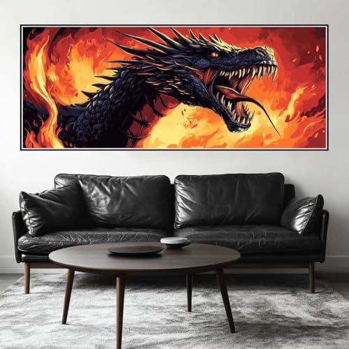 Malen Nach Zahlen Drache Malen Nach Zahlen Erwachsene Mythologie, 250 X 100 cm XXL Groß Acrylfarben Ölgemälde, DIY Malen Nach Zahlen Kinder Anfänger Set Bastelset für Wand Dekor (Ohne Rahmen) -H346 von Kggyele