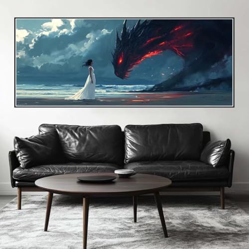 Malen Nach Zahlen Drache Malen Nach Zahlen Erwachsene Prinzessin, 200 X 80 cm XXL Groß Acrylfarben Ölgemälde, DIY Malen Nach Zahlen Kinder Anfänger Set Bastelset für Wand Dekor (Ohne Rahmen) -H722 von Kggyele