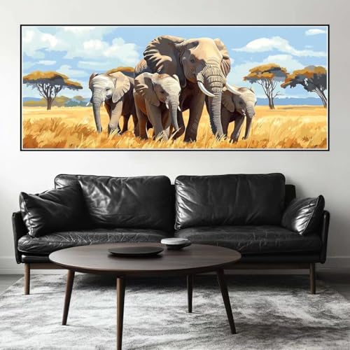 Malen Nach Zahlen Elefant Malen Nach Zahlen Erwachsene Grasland, 250 X 100 cm XXL Groß Acrylfarben Ölgemälde, DIY Malen Nach Zahlen Kinder Anfänger Set Bastelset für Wand Dekor (Ohne Rahmen) -H194 von Kggyele