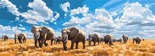 Malen Nach Zahlen Elefant Malen Nach Zahlen Erwachsene Grasland, 25x75 cm XXL Groß Acrylfarben Ölgemälde, DIY Malen Nach Zahlen Kinder Anfänger Paint by Numbers Set für Wand Dekor (Ohne Rahmen)-H647 von Kggyele