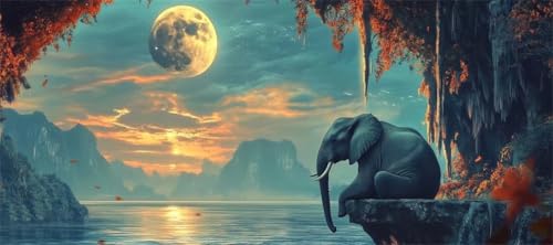 Malen Nach Zahlen Elefant Malen Nach Zahlen Erwachsene Mond, 190 X 95 cm XXL Groß Acrylfarben Ölgemälde, DIY Malen Nach Zahlen Kinder Anfänger Paint by Numbers Set für Wand Dekor (Ohne Rahmen) -H435 von Kggyele