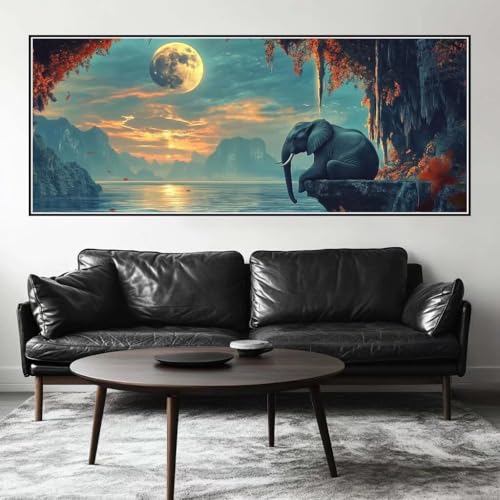 Malen Nach Zahlen Elefant Malen Nach Zahlen Erwachsene Mond, 75 X 30 cm XXL Groß Acrylfarben Ölgemälde, DIY Malen Nach Zahlen Kinder Anfänger Paint by Numbers Set für Wand Dekor (Ohne Rahmen) -H435 von Kggyele