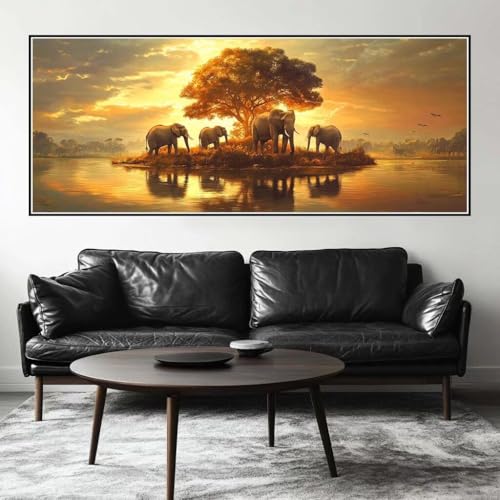Malen Nach Zahlen Elefant Malen Nach Zahlen Erwachsene Sonnenuntergang, 200 X 80 cm XXL Groß Acrylfarben Ölgemälde, DIY Malen Nach Zahlen Kinder Anfänger Bastelset für Wand Dekor (Ohne Rahmen) -H863 von Kggyele