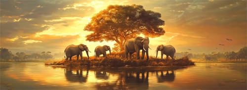 Malen Nach Zahlen Elefant Malen Nach Zahlen Erwachsene Sonnenuntergang, 85x255 cm XXL Groß Acrylfarben Ölgemälde, DIY Malen Nach Zahlen Kinder Anfänger Bastelset für Wand Dekor (Ohne Rahmen) -H863 von Kggyele