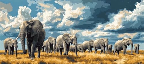 Malen Nach Zahlen Elefant Malen Nach Zahlen Erwachsene Tiere, 170 X 85 cm XXL Groß Acrylfarben Ölgemälde, DIY Malen Nach Zahlen Kinder Anfänger Paint by Numbers Set für Wand Dekor (Ohne Rahmen) -H238 von Kggyele