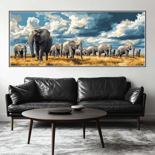 Malen Nach Zahlen Elefant Malen Nach Zahlen Erwachsene Tiere, 250 X 100 cm XXL Groß Acrylfarben Ölgemälde, DIY Malen Nach Zahlen Kinder Anfänger Paint by Numbers Set für Wand Dekor (Ohne Rahmen) -H238 von Kggyele