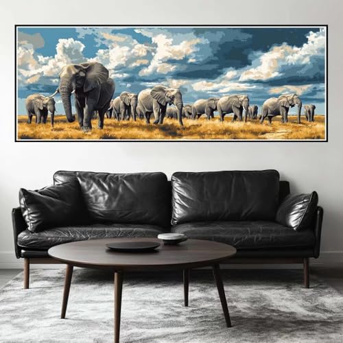 Malen Nach Zahlen Elefant Malen Nach Zahlen Erwachsene Tiere, 85x255 cm XXL Groß Acrylfarben Ölgemälde, DIY Malen Nach Zahlen Kinder Anfänger Paint by Numbers Set für Wand Dekor (Ohne Rahmen) -H238 von Kggyele