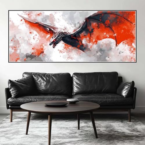 Malen Nach Zahlen Feuer Drache Malen Nach Zahlen Erwachsene Tier, 200 X 80 cm XXL Groß Acrylfarben Ölgemälde, DIY Malen Nach Zahlen Kinder Anfänger Set Bastelset für Wand Dekor (Ohne Rahmen) -H574 von Kggyele