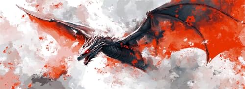 Malen Nach Zahlen Feuer Drache Malen Nach Zahlen Erwachsene Tier, 25x75 cm XXL Groß Acrylfarben Ölgemälde, DIY Malen Nach Zahlen Kinder Anfänger Set Bastelset für Wand Dekor (Ohne Rahmen) -H574 von Kggyele