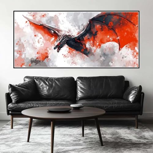 Malen Nach Zahlen Feuer Drache Malen Nach Zahlen Erwachsene Tier, 90 X 45 cm XXL Groß Acrylfarben Ölgemälde, DIY Malen Nach Zahlen Kinder Anfänger Set Bastelset für Wand Dekor (Ohne Rahmen) -H574 von Kggyele