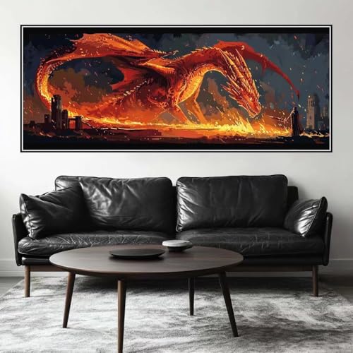Malen Nach Zahlen Feuerdrache Malen Nach Zahlen Erwachsene Flügel, 200 X 80 cm XXL Groß Acrylfarben Ölgemälde, DIY Malen Nach Zahlen Kinder Anfänger Set Bastelset für Wand Dekor (Ohne Rahmen) -H281 von Kggyele