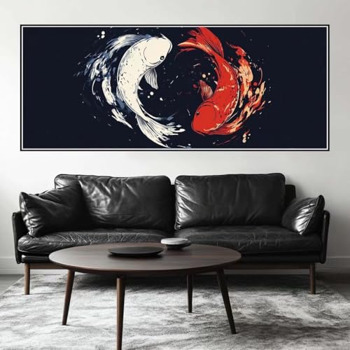Malen Nach Zahlen Fisch Malen Nach Zahlen Erwachsene Koi, 225 X 90 cm XXL Groß Acrylfarben Ölgemälde, DIY Malen Nach Zahlen Kinder Anfänger Paint by Numbers Adult Set für Wand Dekor (Ohne Rahmen)-H648 von Kggyele
