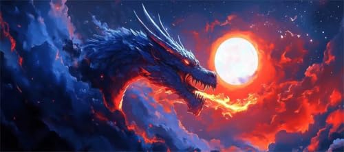 Malen Nach Zahlen Flamme Malen Nach Zahlen Erwachsene Drache, 110 X 55 cm XXL Groß Acrylfarben Ölgemälde, DIY Malen Nach Zahlen Kinder Anfänger Paint by Numbers Set für Wand Dekor (Ohne Rahmen) -H113 von Kggyele