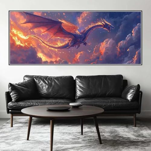 Malen Nach Zahlen Flamme Malen Nach Zahlen Erwachsene Drache, 200 X 80 cm XXL Groß Acrylfarben Ölgemälde, DIY Malen Nach Zahlen Kinder Anfänger Paint by Numbers Set für Wand Dekor (Ohne Rahmen) -H771 von Kggyele