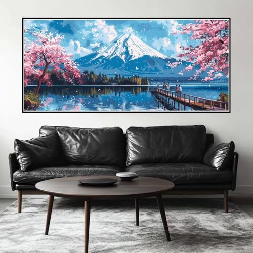 Malen Nach Zahlen Fuji Malen Nach Zahlen Erwachsene Kirschblüte, 110 X 55 cm XXL Groß Acrylfarben Ölgemälde, DIY Malen Nach Zahlen Kinder Anfänger Set Bastelset für Wand Dekor (Ohne Rahmen) -H681 von Kggyele