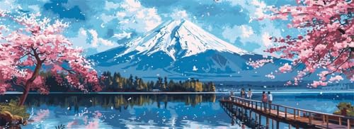 Malen Nach Zahlen Fuji Malen Nach Zahlen Erwachsene Kirschblüte, 85x255 cm XXL Groß Acrylfarben Ölgemälde, DIY Malen Nach Zahlen Kinder Anfänger Set Bastelset für Wand Dekor (Ohne Rahmen) -H681 von Kggyele