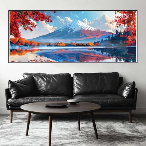Malen Nach Zahlen Fuji Malen Nach Zahlen Erwachsene Landschaft, 250 X 100 cm XXL Groß Acrylfarben Ölgemälde, DIY Malen Nach Zahlen Kinder Anfänger Set Bastelset für Wand Dekor (Ohne Rahmen) -H729 von Kggyele