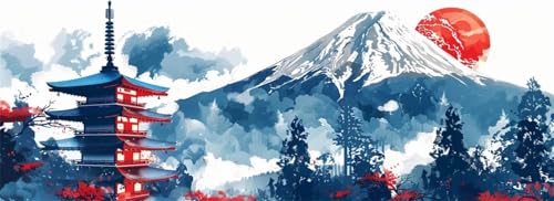 Malen Nach Zahlen Fuji Malen Nach Zahlen Erwachsene Landschaft, 65x195 cm XXL Groß Acrylfarben Ölgemälde, DIY Malen Nach Zahlen Kinder Anfänger Paint by Numbers Set für Wand Dekor (Ohne Rahmen)-H586 von Kggyele