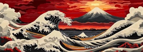 Malen Nach Zahlen Fuji Malen Nach Zahlen Erwachsene Wellen, 35x105 cm XXL Groß Acrylfarben Ölgemälde, DIY Malen Nach Zahlen Kinder Anfänger Paint by Numbers Set für Wand Dekor (Ohne Rahmen) -H916 von Kggyele