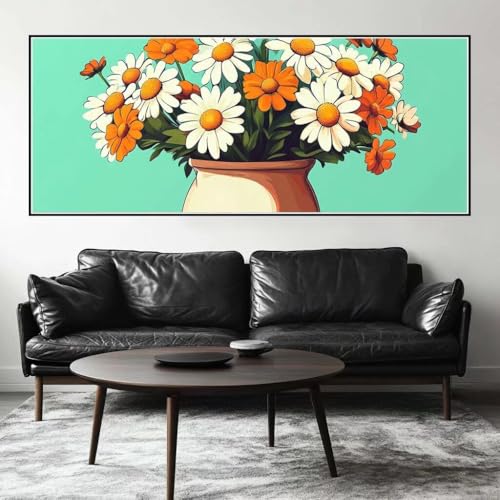 Malen Nach Zahlen Gänseblümchen Malen Nach Zahlen Erwachsene Blume, 225 X 90 cm XXL Groß Acrylfarben Ölgemälde, DIY Malen Nach Zahlen Kinder Anfänger Set Bastelset für Wand Dekor (Ohne Rahmen) -H321 von Kggyele