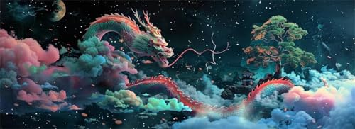 Malen Nach Zahlen Geheimnisvoll Malen Nach Zahlen Erwachsene Drache, 85x255 cm XXL Groß Acrylfarben Ölgemälde, DIY Malen Nach Zahlen Kinder Anfänger Set Bastelset für Wand Dekor (Ohne Rahmen) -H721 von Kggyele