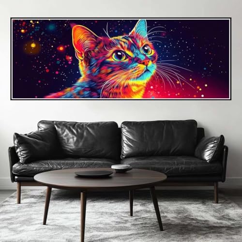 Malen Nach Zahlen Geheimnisvoll Malen Nach Zahlen Erwachsene Katze, 25x75 cm XXL Groß Acrylfarben Ölgemälde, DIY Malen Nach Zahlen Kinder Anfänger Set Bastelset für Wand Dekor (Ohne Rahmen) -H483 von Kggyele