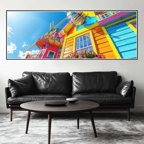 Malen Nach Zahlen Haus Malen Nach Zahlen Erwachsene Windmühle, 15x45 cm XXL Groß Acrylfarben Ölgemälde, DIY Malen Nach Zahlen Kinder Anfänger Paint by Numbers Set für Wand Dekor (Ohne Rahmen) -H269 von Kggyele