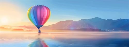 Malen Nach Zahlen Heißluftballon Malen Nach Zahlen Erwachsene See, 15x45 cm XXL Groß Acrylfarben Ölgemälde, DIY Malen Nach Zahlen Kinder Anfänger Set Bastelset für Wand Dekor (Ohne Rahmen) -H505 von Kggyele