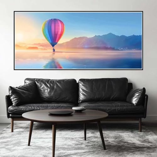 Malen Nach Zahlen Heißluftballon Malen Nach Zahlen Erwachsene See, 70 X 35 cm XXL Groß Acrylfarben Ölgemälde, DIY Malen Nach Zahlen Kinder Anfänger Set Bastelset für Wand Dekor (Ohne Rahmen) -H505 von Kggyele