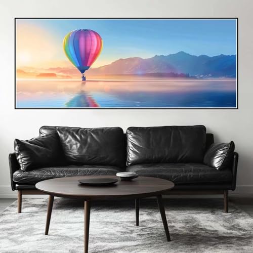 Malen Nach Zahlen Heißluftballon Malen Nach Zahlen Erwachsene See, 75 X 30 cm XXL Groß Acrylfarben Ölgemälde, DIY Malen Nach Zahlen Kinder Anfänger Set Bastelset für Wand Dekor (Ohne Rahmen) -H505 von Kggyele