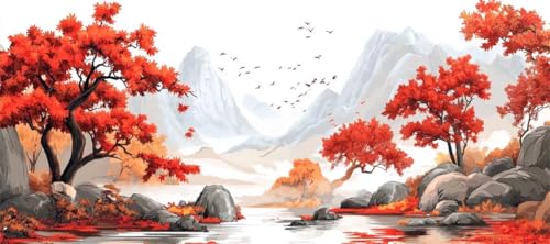 Malen Nach Zahlen Herbst Malen Nach Zahlen Erwachsene Landschaft, 190 X 95 cm XXL Groß Acrylfarben Ölgemälde, DIY Malen Nach Zahlen Kinder Anfänger Set Bastelset für Wand Dekor (Ohne Rahmen) -H353 von Kggyele