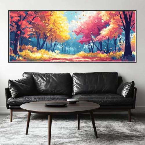 Malen Nach Zahlen Herbst Malen Nach Zahlen Erwachsene Wald, 100 X 40 cm XXL Groß Acrylfarben Ölgemälde, DIY Malen Nach Zahlen Kinder Anfänger Paint by Numbers Set für Wand Dekor (Ohne Rahmen) -H486 von Kggyele