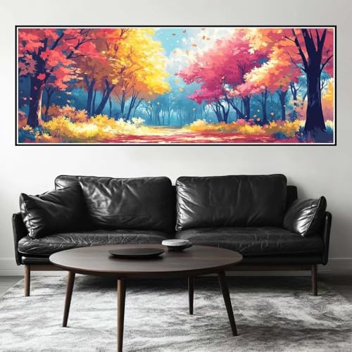 Malen Nach Zahlen Herbst Malen Nach Zahlen Erwachsene Wald, 85x255 cm XXL Groß Acrylfarben Ölgemälde, DIY Malen Nach Zahlen Kinder Anfänger Paint by Numbers Set für Wand Dekor (Ohne Rahmen) -H486 von Kggyele