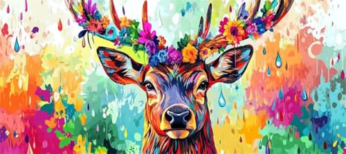 Malen Nach Zahlen Hirsch Malen Nach Zahlen Erwachsene Blume, 170 X 85 cm XXL Groß Acrylfarben Ölgemälde, DIY Malen Nach Zahlen Kinder Anfänger Paint by Numbers Set für Wand Dekor (Ohne Rahmen) -H193 von Kggyele