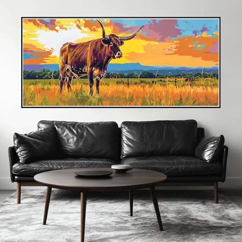 Malen Nach Zahlen Hochlandrind Malen Nach Zahlen Erwachsene Grasland, 170 X 85 cm XXL Groß Acrylfarben Ölgemälde, DIY Malen Nach Zahlen Kinder Anfänger Set Bastelset für Wand Dekor (Ohne Rahmen) -H654 von Kggyele