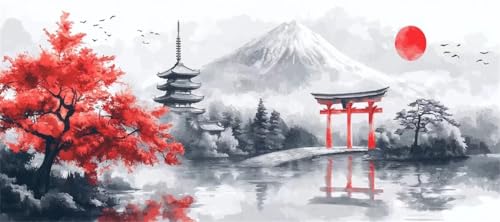 Malen Nach Zahlen Japan Malen Nach Zahlen Erwachsene Berg Fuji, 50 X 25 cm XXL Groß Acrylfarben Ölgemälde, DIY Malen Nach Zahlen Kinder Anfänger Paint by Numbers Set für Wand Dekor (Ohne Rahmen) -H179 von Kggyele