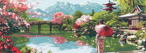 Malen Nach Zahlen Japan Malen Nach Zahlen Erwachsene Garten, 85x255 cm XXL Groß Acrylfarben Ölgemälde, DIY Malen Nach Zahlen Kinder Anfänger Paint by Numbers Set für Wand Dekor (Ohne Rahmen) -H751 von Kggyele