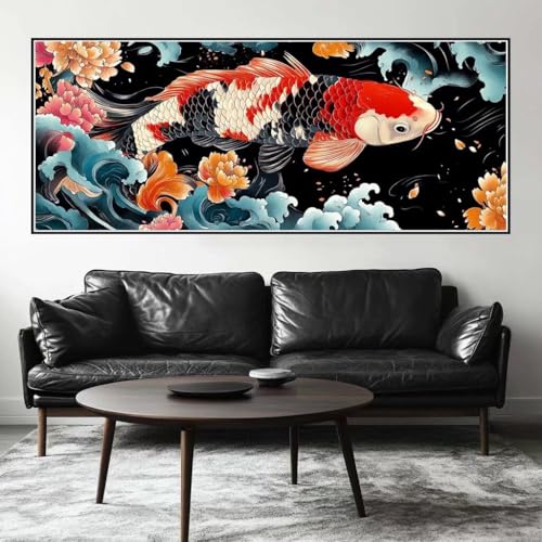 Malen Nach Zahlen Japan Malen Nach Zahlen Erwachsene Koi, 200 X 80 cm XXL Groß Acrylfarben Ölgemälde, DIY Malen Nach Zahlen Kinder Anfänger Paint by Numbers Adult Set für Wand Dekor (Ohne Rahmen)-H829 von Kggyele