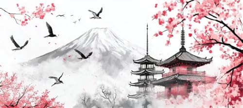 Malen Nach Zahlen Japan Malen Nach Zahlen Erwachsene Landschaft, 90 X 45 cm XXL Groß Acrylfarben Ölgemälde, DIY Malen Nach Zahlen Kinder Anfänger Paint by Numbers Set für Wand Dekor(Ohne Rahmen)-H240 von Kggyele